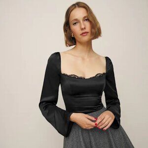 Reformation Rita Silk Top Black - Size 0